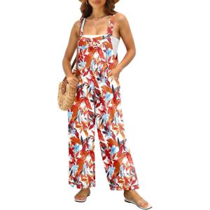 image:imageIWOLLENCE Womens Summer Jumpsuits Boho Wide Leg Overalls Casual Loose Rompers with Pockets 202637 Fp White Maple
