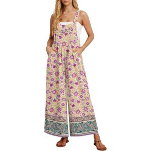 image:imageIWOLLENCE Womens Summer Jumpsuits Boho Wide Leg Overalls Casual Loose Rompers with Pockets 202646 Fppurple Primrose