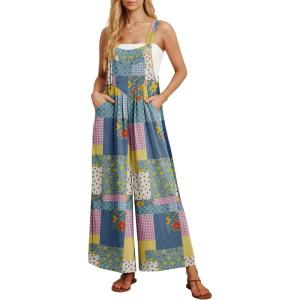image:imageIWOLLENCE Womens Summer Jumpsuits Boho Wide Leg Overalls Casual Loose Rompers with Pockets 202649 Colorful Patchwork