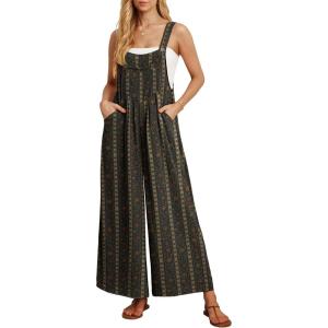 image:imageIWOLLENCE Womens Summer Jumpsuits Boho Wide Leg Overalls Casual Loose Rompers with Pockets 202654 Navy Stripe Flower