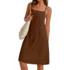image:imageIWOLLENCE Sundresses for Women Spaghetti Strap Dress Summer Sleeveless Knee Length A Line Dress with PocketsCoffee