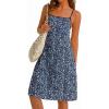 image:imageIWOLLENCE Sundresses for Women Spaghetti Strap Dress Summer Sleeveless Knee Length A Line Dress with PocketsFloral Navy