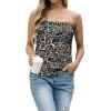 image:imageIWOLLENCE Womens Floral Tube Tops Casual Summer Backless Strapless Top Sleeveless Bandeau Tanks ShirtFp Brown Green Camo