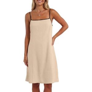 image:imageIWOLLENCE Sundresses for Women Spaghetti Strap Dress Summer Sleeveless Knee Length A Line Dress with PocketsApricot