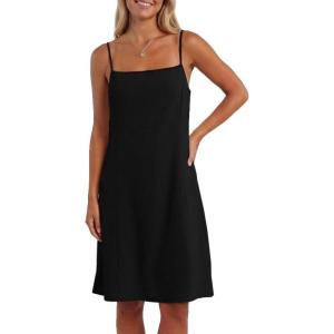 image:imageIWOLLENCE Sundresses for Women Spaghetti Strap Dress Summer Sleeveless Knee Length A Line Dress with PocketsBlack