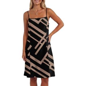 image:imageIWOLLENCE Sundresses for Women Spaghetti Strap Dress Summer Sleeveless Knee Length A Line Dress with PocketsBlack Rectangle