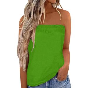 image:imageIWOLLENCE Womens Floral Tube Tops Casual Summer Backless Strapless Top Sleeveless Bandeau Tanks ShirtC Apple Green