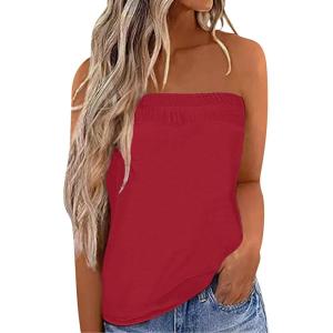 image:imageIWOLLENCE Womens Floral Tube Tops Casual Summer Backless Strapless Top Sleeveless Bandeau Tanks ShirtC Red