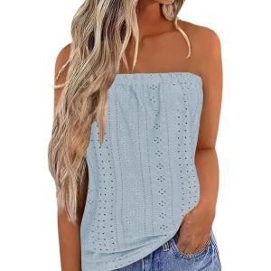 image:imageIWOLLENCE Womens Floral Tube Tops Casual Summer Backless Strapless Top Sleeveless Bandeau Tanks ShirtC1 Eyelet Grey Blue