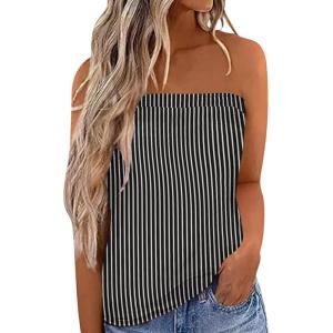 image:imageIWOLLENCE Womens Floral Tube Tops Casual Summer Backless Strapless Top Sleeveless Bandeau Tanks ShirtFp Black White Stripe
