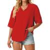 image:imageIWOLLENCE Collared Shirts for Women Half Sleeve V Neck Blouse Loose Fit Pullover Summer TopsCherry Red