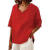 image:imageIWOLLENCE Collared Shirts for Women Half Sleeve V Neck Blouse Loose Fit Pullover Summer TopsCherry Red