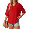 image:imageIWOLLENCE Collared Shirts for Women Half Sleeve V Neck Blouse Loose Fit Pullover Summer TopsCherry Red
