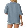 image:imageIWOLLENCE Collared Shirts for Women Half Sleeve V Neck Blouse Loose Fit Pullover Summer TopsGray Blue