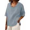 image:imageIWOLLENCE Collared Shirts for Women Half Sleeve V Neck Blouse Loose Fit Pullover Summer TopsGray Blue