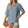 image:imageIWOLLENCE Collared Shirts for Women Half Sleeve V Neck Blouse Loose Fit Pullover Summer TopsGray Blue