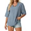 image:imageIWOLLENCE Collared Shirts for Women Half Sleeve V Neck Blouse Loose Fit Pullover Summer TopsGray Blue