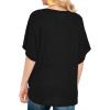image:imageIWOLLENCE Womens Loose Henley Blouse Bat Wing Short Sleeve Button Down T Shirts Tie Front Knot Tops04 Black