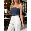 image:imageIWOLLENCE Womens Tube Tops Flowy Pleated Strapless Top Long Sleeveless Bandeau Tanks Cute Beach Coverups SummerC Dark Blue