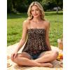 image:imageIWOLLENCE Womens Tube Tops Flowy Pleated Strapless Top Long Sleeveless Bandeau Tanks Cute Beach Coverups SummerFp Brown Leopard
