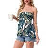 image:imageIWOLLENCE Womens Tube Tops Flowy Pleated Strapless Top Long Sleeveless Bandeau Tanks Cute Beach Coverups SummerFp Green White Leaf