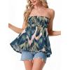image:imageIWOLLENCE Womens Tube Tops Flowy Pleated Strapless Top Long Sleeveless Bandeau Tanks Cute Beach Coverups SummerFp Green White Leaf