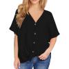 image:imageIWOLLENCE Womens Loose Henley Blouse Bat Wing Short Sleeve Button Down T Shirts Tie Front Knot Tops04 Black