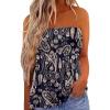 image:imageIWOLLENCE Womens Tube Tops Flowy Pleated Strapless Top Long Sleeveless Bandeau Tanks Cute Beach Coverups SummerFp Navy Blue Paisley
