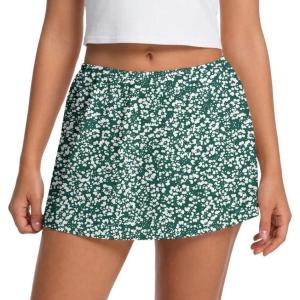 image:imageIWOLLENCE Womens Mini Skirt with Shorts Underneath Casual Summer Short Skirts Cute A Line SkortsFloral Green