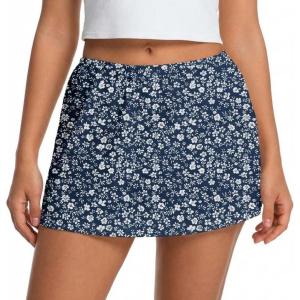 image:imageIWOLLENCE Womens Mini Skirt with Shorts Underneath Casual Summer Short Skirts Cute A Line SkortsFloral Navy