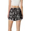image:imageIWOLLENCE Womens Checkered Shorts Elastic Waist with Drawstring Plaid Short Pants Beach Summer with PocketsFlblack Flower