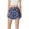 image:imageIWOLLENCE Womens Checkered Shorts Elastic Waist with Drawstring Plaid Short Pants Beach Summer with PocketsFlblue Hibiscus
