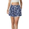image:imageIWOLLENCE Womens Checkered Shorts Elastic Waist with Drawstring Plaid Short Pants Beach Summer with PocketsFlblue Hibiscus