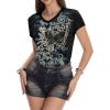 image:imageIWOLLENCE Womens Y2K Gothic Shirts V Neck Cap Short Sleeve Vintage Grahipc Tees 2000s Alternative Slim Fit Grunge Punk TopsAblack Butterfly
