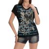 image:imageIWOLLENCE Womens Y2K Gothic Shirts V Neck Cap Short Sleeve Vintage Grahipc Tees 2000s Alternative Slim Fit Grunge Punk TopsAblack Butterfly