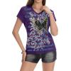 image:imageIWOLLENCE Womens Y2K Gothic Shirts V Neck Cap Short Sleeve Vintage Grahipc Tees 2000s Alternative Slim Fit Grunge Punk TopsApurple Butterfly