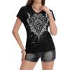 image:imageIWOLLENCE Womens Y2K Gothic Shirts V Neck Cap Short Sleeve Vintage Grahipc Tees 2000s Alternative Slim Fit Grunge Punk TopsBblack Rose