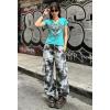 image:imageIWOLLENCE Womens Y2K Gothic Shirts V Neck Cap Short Sleeve Vintage Grahipc Tees 2000s Alternative Slim Fit Grunge Punk TopsBblue Green Rose