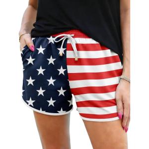 image:imageIWOLLENCE Womens Checkered Shorts Elastic Waist with Drawstring Plaid Short Pants Beach Summer with PocketsFgred Blue