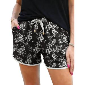 image:imageIWOLLENCE Womens Checkered Shorts Elastic Waist with Drawstring Plaid Short Pants Beach Summer with PocketsFlblack Flower
