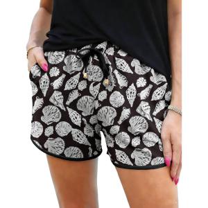 image:imageIWOLLENCE Womens Checkered Shorts Elastic Waist with Drawstring Plaid Short Pants Beach Summer with PocketsFlblack White Conch