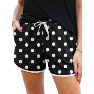 image:imageIWOLLENCE Womens Checkered Shorts Elastic Waist with Drawstring Plaid Short Pants Beach Summer with PocketsYdblack White Dot