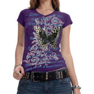 image:imageIWOLLENCE Womens Y2K Gothic Shirts V Neck Cap Short Sleeve Vintage Grahipc Tees 2000s Alternative Slim Fit Grunge Punk TopsApurple Butterfly