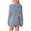 image:imageIWOLLENCE Womens 2 Piece Swimsuit Cover Up Waffle Cardigan Tops and Shorts with Pockets Sets Bathing Suit Beach OutfitCgray Blue