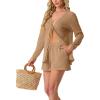 image:imageIWOLLENCE Womens 2 Piece Swimsuit Cover Up Waffle Cardigan Tops and Shorts with Pockets Sets Bathing Suit Beach OutfitCkhaki
