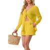 image:imageIWOLLENCE Womens 2 Piece Swimsuit Cover Up Waffle Cardigan Tops and Shorts with Pockets Sets Bathing Suit Beach OutfitCyellow
