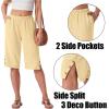 image:imageIWOLLENCE Womens Casual Summer Bermuda Shorts Side Split Button Deco Knee Length Long Shorts with PocketsCbutter Yellow