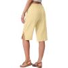 image:imageIWOLLENCE Womens Casual Summer Bermuda Shorts Side Split Button Deco Knee Length Long Shorts with PocketsCbutter Yellow