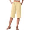 image:imageIWOLLENCE Womens Casual Summer Bermuda Shorts Side Split Button Deco Knee Length Long Shorts with PocketsCbutter Yellow