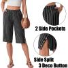 image:imageIWOLLENCE Womens Casual Summer Bermuda Shorts Side Split Button Deco Knee Length Long Shorts with PocketsFpblack Stripe